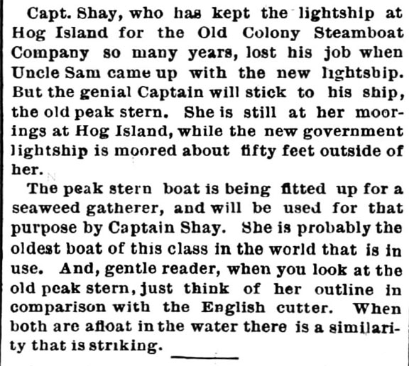 Capt. Shay who has kept the lightship at Hog Island